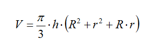 V = (pi/3)*h (R^2 + r^2 + Rr)
