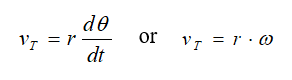 Tangential velocities equation: tangential velocity = r times the derivative of angular position with respect to time, or tangential velocity = the dot product of r and angular velocity.