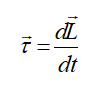 Equation of torque: vector torque = the derivative of vector angular momentum, L, with respect to time.