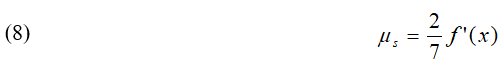 Equation 8: The coefficient of static friction for a sphere rolling on a variable slope path: coefficient of static friction, μ, = 2/7 f’(x).
