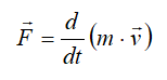Force equation for a single particle when its mass changes with time: vector force = the derivative with respect to time of m times the vector velocity.