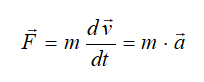Force equation when mass of the particle is constant: vector force = m times the derivative of vector velocity with respect to time, which = m times the vector acceleration.