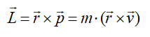 Equation of angular momentum: vector angular momentum, L, = the cross product of vector r and vector linear momentum, p, which = m times the cross product of vectors r and v.