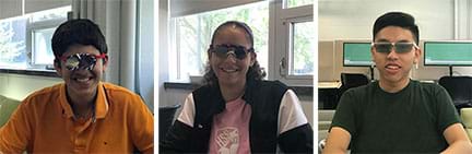 Three photographs show three teens wearing their own sunglasses designs. 