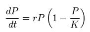 A logistic function, where P represents population size and  t represents time. 