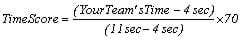 An example of the equation for calculating the time portion of the score using the total times of 4, 8 and 11 seconds.