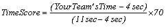 An example of the equation for calculating the time portion of the score using the total times of 4, 8 and 11 seconds.