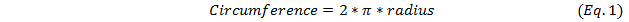 Equation 1: The circumference of a circle equals 2 times π times the radius of the circle.