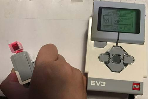 A light reflectance value shown on the LEGO EV3 brick