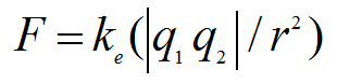Equation: F = ke (|q1q2|/r squared)