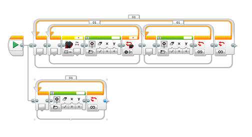 A screen capture shows seven icons on a grid background with various connections between them.