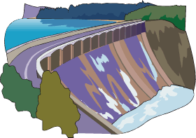 Drawing of a dam used to retain water for supply and/or power purposes.