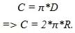 The image shows how the equation for pi can be manipulated to show that the circumference of a circle is equal to two times pi times the radius