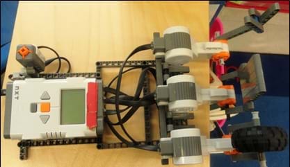 The LEGO MINDSTORMS NXT robot for the rock-paper-scissors activity.