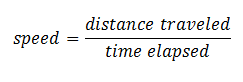 Equation showing speed = distance traveled / time elapsed.