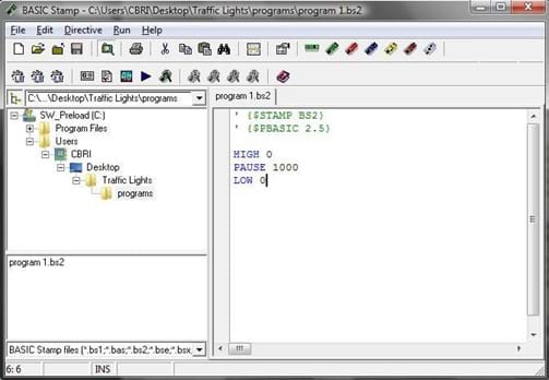 A screenshot shows the program used to light an LED for 1 second. 