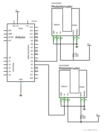 A circuit diagram shows connection of the two photo sensors to the Arduino board.