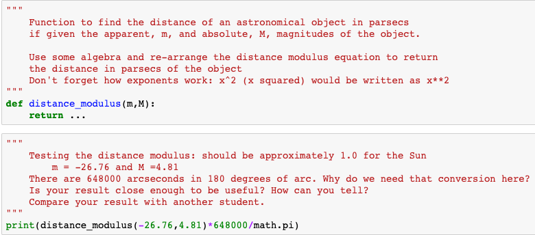 A screenshot shows code on a computer for determining stellar distances.