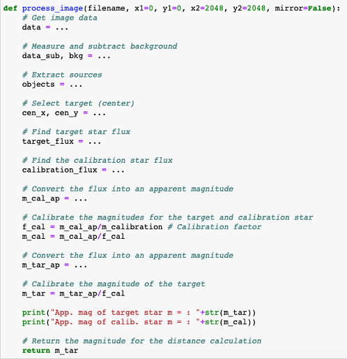 A screenshot shows code on a computer for processing astronomical images.