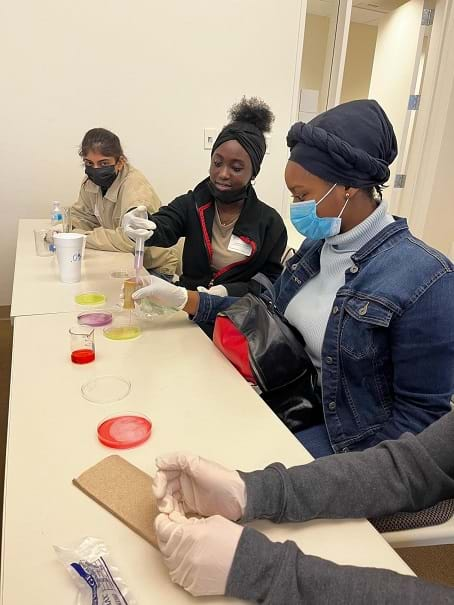 A student experiments with a hydrogel design in the laboratory. 