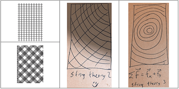 Four sample designs: two of a vertical and patterned structure and two design sketches. 