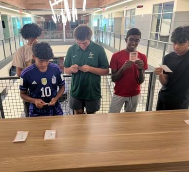 A photo showing students reading the Ethics Twist Card after making their selection.