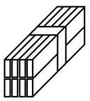 A line drawing shows eight long, plank-shaped blocks in a 2 x 4 stack taped together around its center middle to form one larger block.