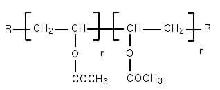 A chemical diagram shows how polyvinyl acetate is composed of multiple vinyl acetate monomers covalently bonded together to create a polymer.