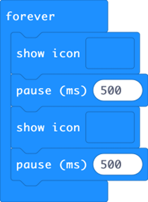 A figure showing code for MakeCode for the micro:bit beating heart activity.