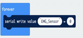 A screenshot of sample code for the micro:bit showing the serial value and the forever.