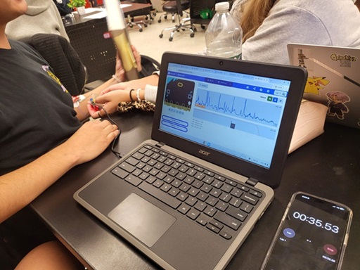 A photo showing a student collecting data during the experiment.