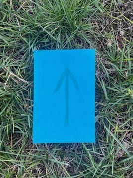 A photo showing a prototype of a simulated cyanotype print on construction paper.