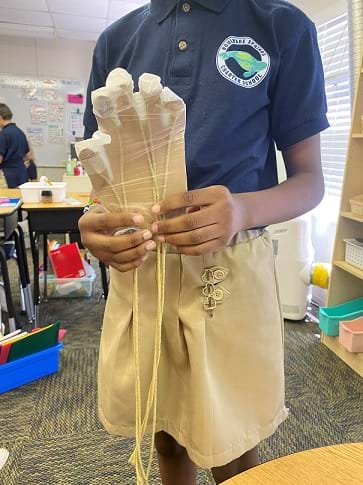 A completed prototype using a variety of low-cost materials in the classroom.