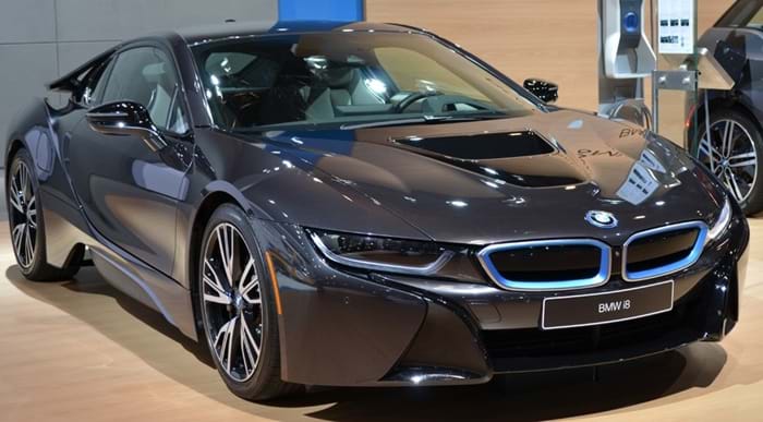 A photo of an electric car made from composite materials. 