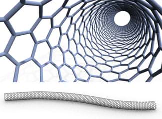 Two images: Looking down a tube of what looks like an open mesh of six-sided shapes. A side view of what looks like a mesh hose.