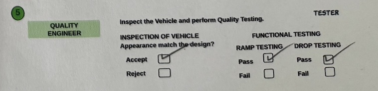 A screenshot of a Customer Order Form with the quality test outcomes section complete.   