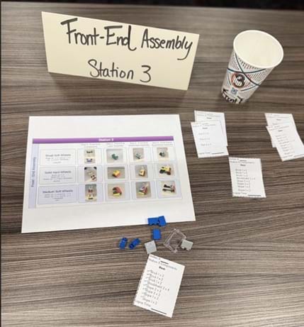A photo of building station 3, with required components laid out. 