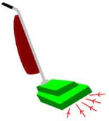 Drawing of a vacuum cleaner with field lines showing direction of force.