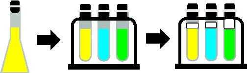 A drawing shows a stock solution made into three different dilutions and placed in three test tubes. After shaking the three test tubes, each has a different amount of bubbles/foam above the liquid in its test tube.