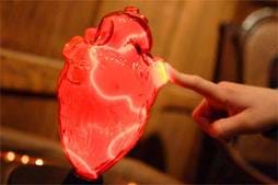 Photo shows a finger touching a heart that looks alive with electricity.