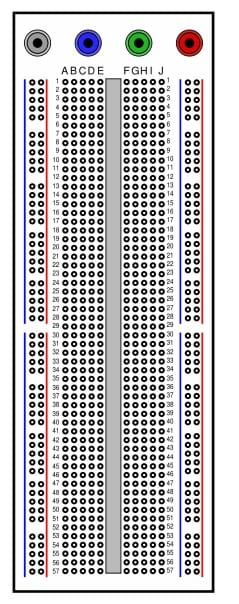 A tall white rectangle covered with numbered rows of holes.