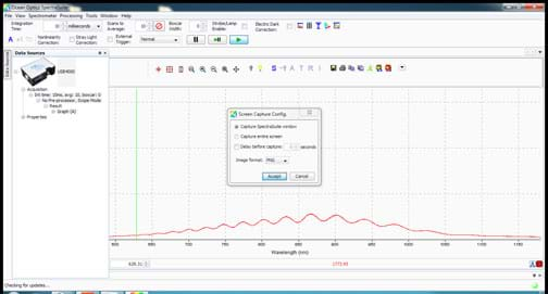 Screen capture of a wavelength vs. percent reflectance graph.