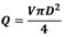 Figure shows an equation which would read "Q is equal to V times pi times D squared all divided by 4".