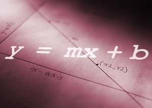 Image shows the slope-intercept form of an equation. y = mx + b