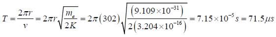 T = 2 pi r / v = etc = 71.5 μs