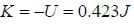 K = -U = 0.423J