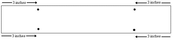 Line drawing shows a long rectangle with two dots placed 3 inches in from both far sides, next to each long edge.