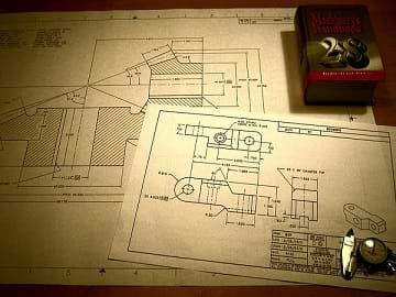 An example of engineering drawings that include a drawing of a bevel gearset.