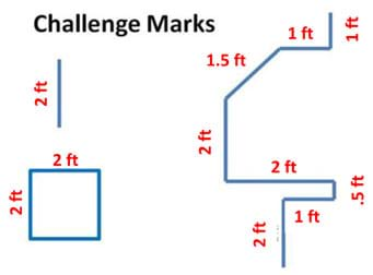 A diagram shows one straight 2-foot line, one 2-foot by 2-foot square, and an irregular line—a mix of straight lines, 45° and 90° angles.