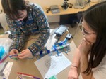 A photo showing two students placing amino acid models onto a cord so they can construct a model polypeptide and then test its cohesive properties with a force probe. A photo showing two students placing amino acid models onto a cord so they can construct a model polypeptide and then test its cohesive properties with a force probe.